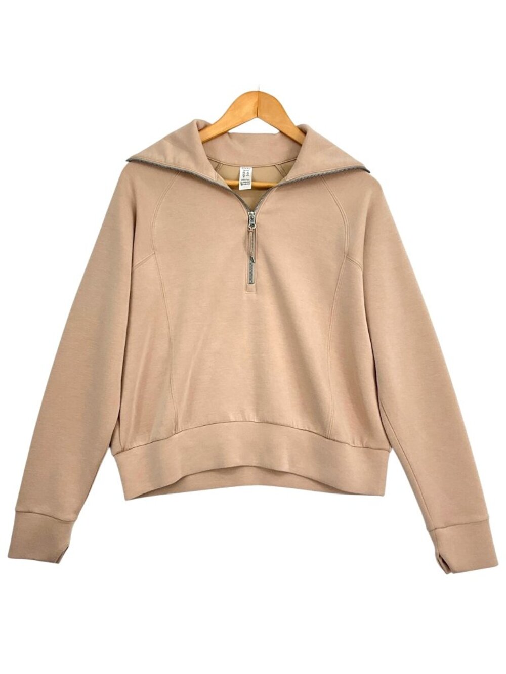 SPANX AirEssentials Half Zip Sweatshirt Womens Small Beige Mock Neck Raglan - Picture 1 of 13